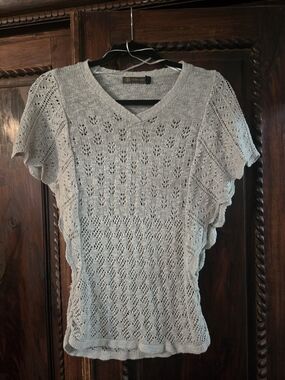 Outbacked Light Gray Open Knit V-Neck Sweater
